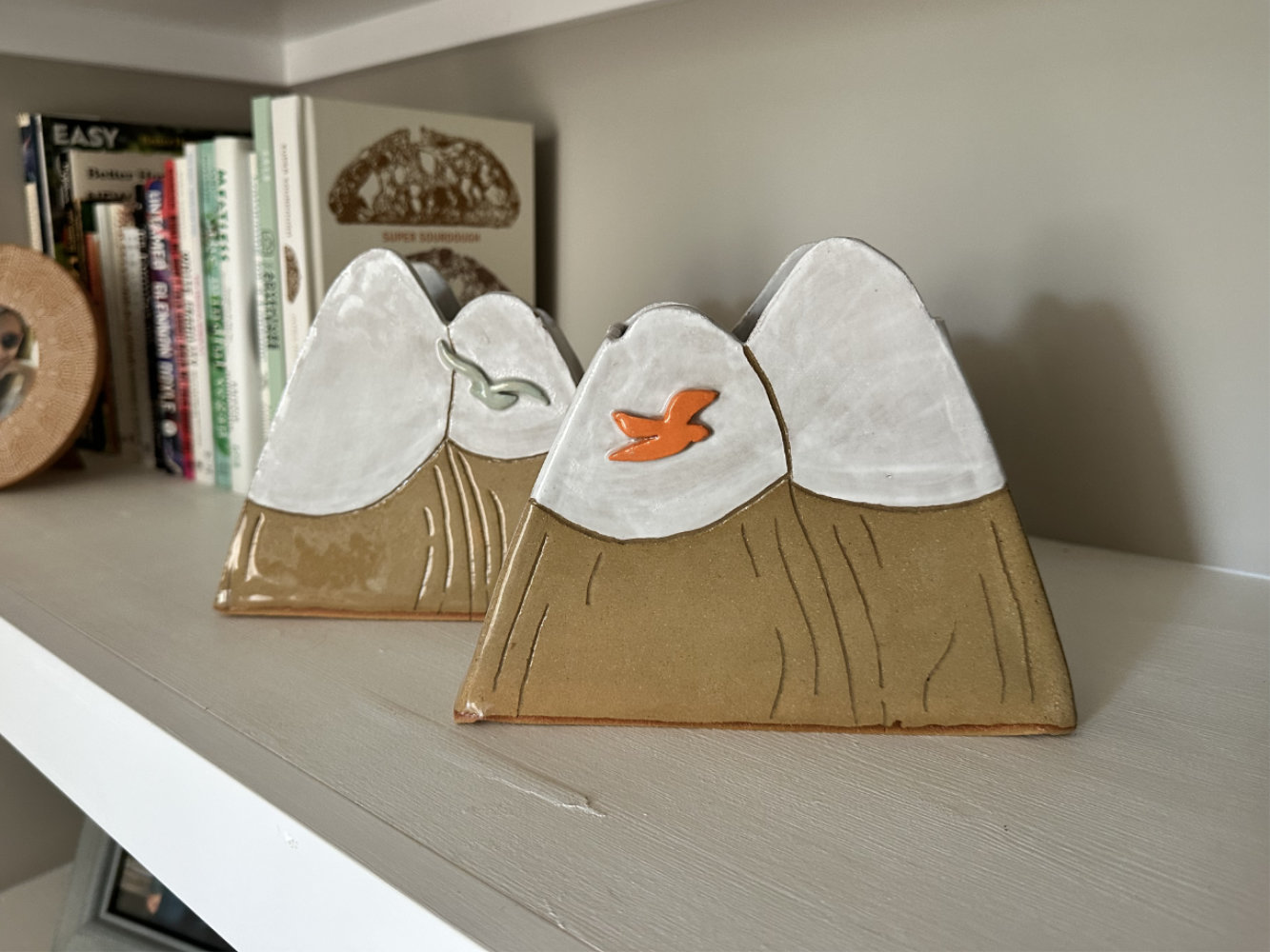 Ceramic mountain bookends